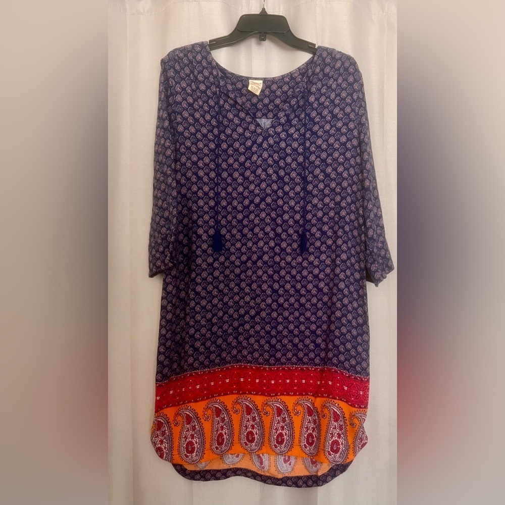 Faded Glory Boho Tunic Dress Paisley Border Size M
